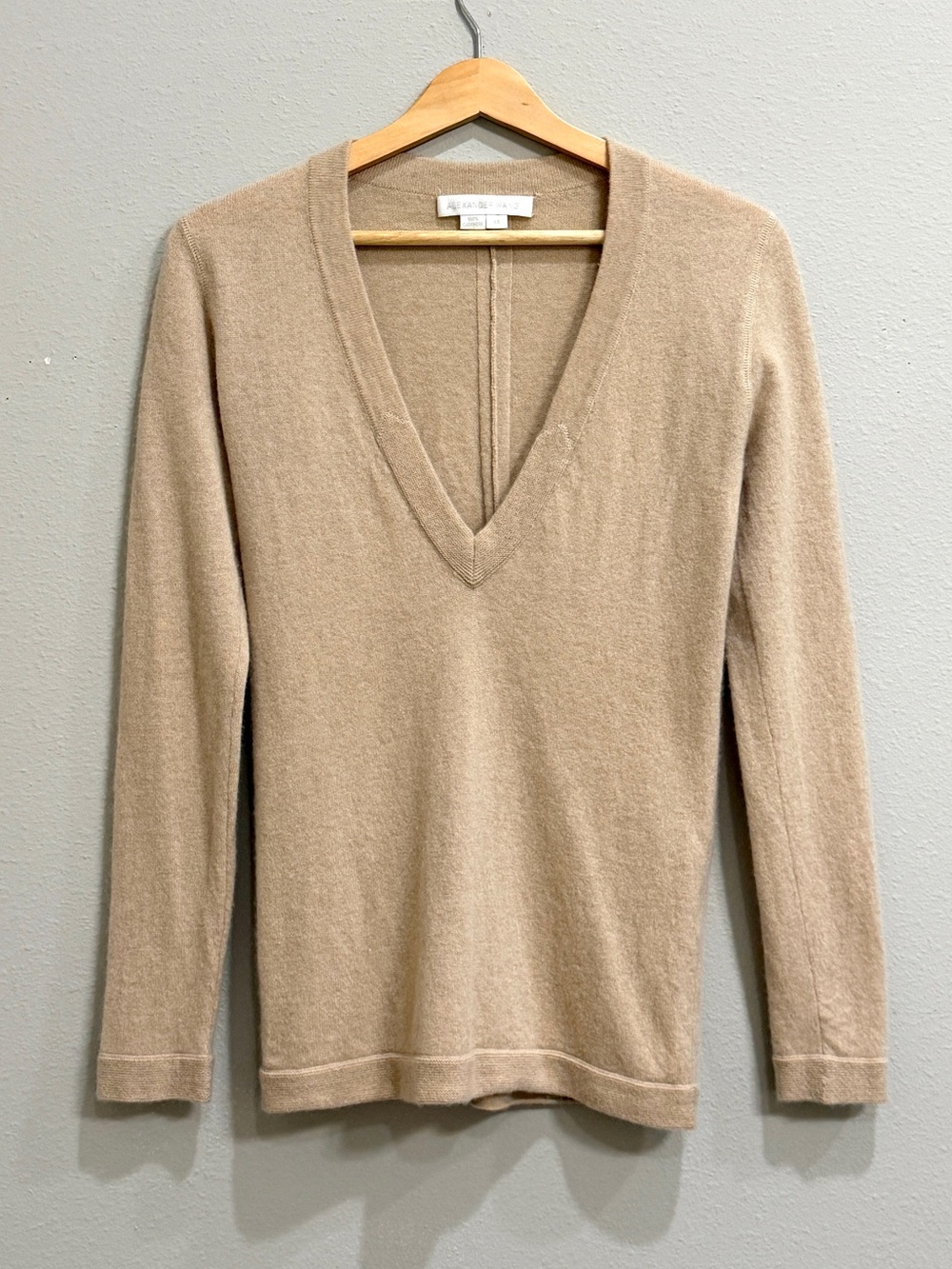 Alexander Wang Cashmere Deep V-Neck Sweater In Camel Size XS